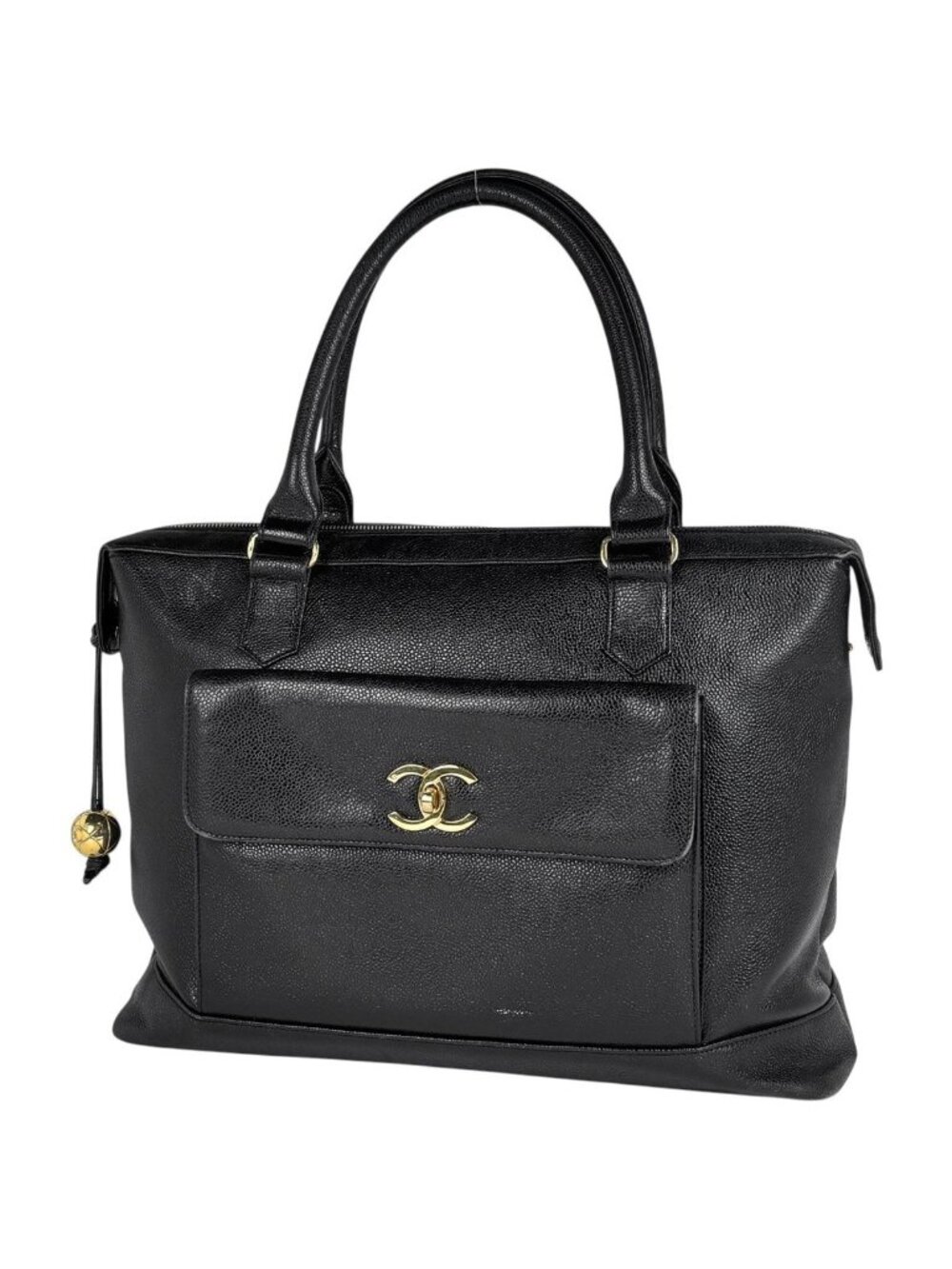 Chanel Tote Bag CC Logo Caviar Leather Black